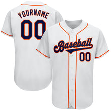Load image into Gallery viewer, Custom White Navy-Orange Authentic Baseball Jersey