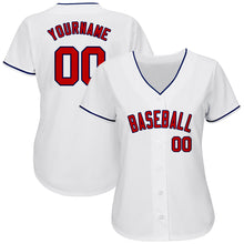 Load image into Gallery viewer, Custom White Red-Navy Authentic Baseball Jersey