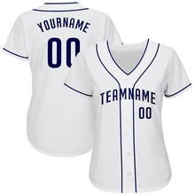Load image into Gallery viewer, Custom White Navy Authentic Baseball Jersey