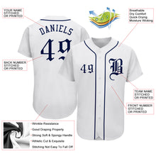 Load image into Gallery viewer, Custom White Navy Authentic Baseball Jersey