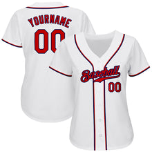 Load image into Gallery viewer, Custom White Red-Navy Authentic Baseball Jersey