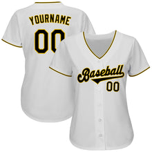 Load image into Gallery viewer, Custom White Black-Gold Authentic Baseball Jersey