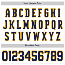 Load image into Gallery viewer, Custom White Navy Strip Navy-Gold Authentic Baseball Jersey