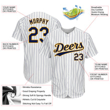 Load image into Gallery viewer, Custom White Navy Strip Navy-Gold Authentic Baseball Jersey
