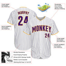 Load image into Gallery viewer, Custom White Purple Strip Purple-Gold Authentic Baseball Jersey