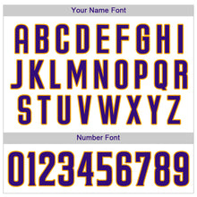 Load image into Gallery viewer, Custom White Purple Strip Purple-Gold Authentic Baseball Jersey