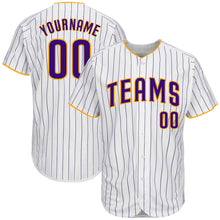 Load image into Gallery viewer, Custom White Purple Strip Purple-Gold Authentic Baseball Jersey