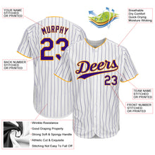 Load image into Gallery viewer, Custom White Purple Strip Purple-Gold Authentic Baseball Jersey