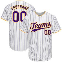 Load image into Gallery viewer, Custom White Purple Strip Purple-Gold Authentic Baseball Jersey