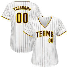 Load image into Gallery viewer, Custom White Brown Strip Brown-Gold Authentic Baseball Jersey