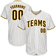 Load image into Gallery viewer, Custom White Brown Strip Brown-Gold Authentic Baseball Jersey