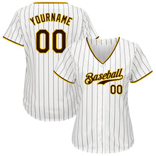 Load image into Gallery viewer, Custom White Brown Strip Brown-Gold Authentic Baseball Jersey