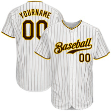 Load image into Gallery viewer, Custom White Brown Strip Brown-Gold Authentic Baseball Jersey