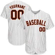 Load image into Gallery viewer, Custom White Brown Strip Brown-Orange Authentic Baseball Jersey