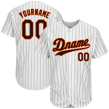 Load image into Gallery viewer, Custom White Brown Strip Brown-Orange Authentic Baseball Jersey