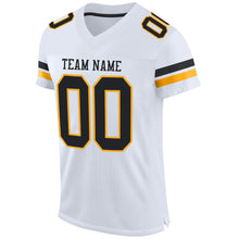 Load image into Gallery viewer, Custom White Black-Gold Mesh Authentic Football Jersey