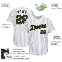 Load image into Gallery viewer, Custom White Royal Strip Olive-Black Authentic Memorial Day Baseball Jersey