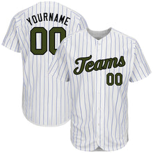 Load image into Gallery viewer, Custom White Royal Strip Olive-Black Authentic Memorial Day Baseball Jersey