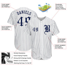 Load image into Gallery viewer, Custom White Navy Strip Navy-Gray Authentic Baseball Jersey