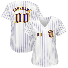 Load image into Gallery viewer, Custom White Purple Strip Purple-Gold Authentic Baseball Jersey
