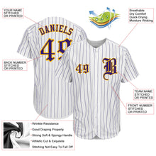 Load image into Gallery viewer, Custom White Purple Strip Purple-Gold Authentic Baseball Jersey