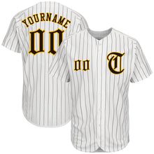 Load image into Gallery viewer, Custom White Brown Strip Brown-Gold Authentic Baseball Jersey