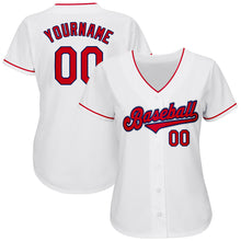 Load image into Gallery viewer, Custom White Red-Navy Authentic Baseball Jersey