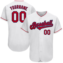 Load image into Gallery viewer, Custom White Red-Navy Authentic Baseball Jersey