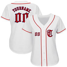 Load image into Gallery viewer, Custom White Red-Navy Authentic Baseball Jersey