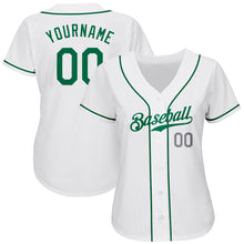 Load image into Gallery viewer, Custom White Kelly Green-Light Gray Authentic Baseball Jersey