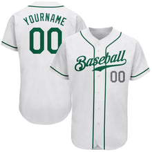 Load image into Gallery viewer, Custom White Kelly Green-Light Gray Authentic Baseball Jersey