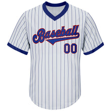 Load image into Gallery viewer, Custom White Royal Strip Royal-Red Authentic Throwback Rib-Knit Baseball Jersey Shirt