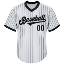 Load image into Gallery viewer, Custom White Black Strip Black-Gray Authentic Throwback Rib-Knit Baseball Jersey Shirt