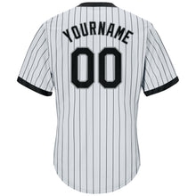 Load image into Gallery viewer, Custom White Black Strip Black-Gray Authentic Throwback Rib-Knit Baseball Jersey Shirt