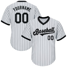 Load image into Gallery viewer, Custom White Black Strip Black-Gray Authentic Throwback Rib-Knit Baseball Jersey Shirt