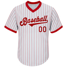 Load image into Gallery viewer, Custom White Red Strip Red-White Authentic Throwback Rib-Knit Baseball Jersey Shirt