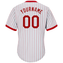 Load image into Gallery viewer, Custom White Red Strip Red-White Authentic Throwback Rib-Knit Baseball Jersey Shirt