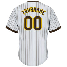 Load image into Gallery viewer, Custom White Brown Strip Brown-Gold Authentic Throwback Rib-Knit Baseball Jersey Shirt