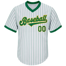 Load image into Gallery viewer, Custom White Kelly Green Strip Kelly Green-Gold Authentic Throwback Rib-Knit Baseball Jersey Shirt