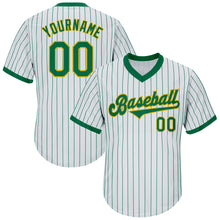 Load image into Gallery viewer, Custom White Kelly Green Strip Kelly Green-Gold Authentic Throwback Rib-Knit Baseball Jersey Shirt