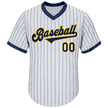 Load image into Gallery viewer, Custom White Navy Strip Navy-Gold Authentic Throwback Rib-Knit Baseball Jersey Shirt