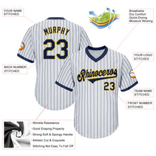 Load image into Gallery viewer, Custom White Navy Strip Navy-Gold Authentic Throwback Rib-Knit Baseball Jersey Shirt