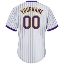 Load image into Gallery viewer, Custom White Purple Strip Purple-Gold Authentic Throwback Rib-Knit Baseball Jersey Shirt