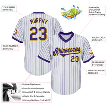 Load image into Gallery viewer, Custom White Purple Strip Purple-Gold Authentic Throwback Rib-Knit Baseball Jersey Shirt