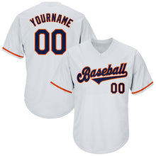 Load image into Gallery viewer, Custom White Navy-Orange Authentic Throwback Rib-Knit Baseball Jersey Shirt