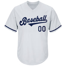Load image into Gallery viewer, Custom White Navy Authentic Throwback Rib-Knit Baseball Jersey Shirt