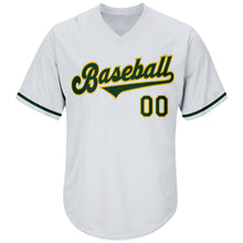 Load image into Gallery viewer, Custom White Green-Gold Authentic Throwback Rib-Knit Baseball Jersey Shirt