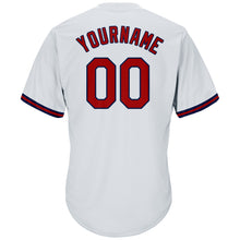 Load image into Gallery viewer, Custom White Red-Navy Authentic Throwback Rib-Knit Baseball Jersey Shirt