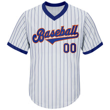 Load image into Gallery viewer, Custom White Royal Strip Royal-Orange Authentic Throwback Rib-Knit Baseball Jersey Shirt