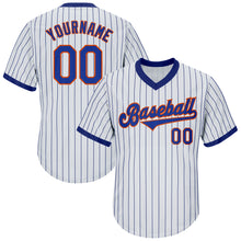 Load image into Gallery viewer, Custom White Royal Strip Royal-Orange Authentic Throwback Rib-Knit Baseball Jersey Shirt